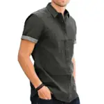 New Solid Color Men's Short Sleeve Shirt Casual Summer Denim Shirt Business Fashion Single Breasted Button Top