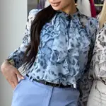 Women Shirts Print Leopard Blouses Long Sleeve Ruffles T Shirt Single Breasted Casual Stand Collar Shorts Tops Autumn Office Y2k
