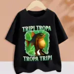 2026 Summer Trendy Cool New Children's T-shirt Cartoon Brain Hole Printed Loose Parent Child Clothing Western Style Casual Top