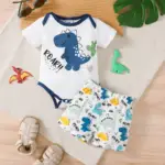 0-18 Months old Baby boy Summer Set Dinosaur Print Short sleeved and Shorts Set for Newborn Baby Boy Casual Style Clothing