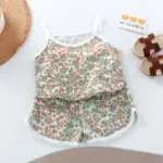 Summer baby girls' baby clothes outfits set thin cotton breathable cool camisole top+shorts suits for girls' baby clothing sets