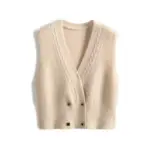 Women V-neck Cropped Knitted Vest All-match Simple Double-breasted Sleeveless Cardigans 2025 Autumn Winter New Sweater Waistcoat