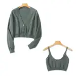 Faionable V-Ne Open Cardigan Sweater Crop Top Set Women's Autumn New Sle Long Sve ort Length Single Button Design