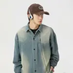 Washed Denim Shirts Single Breasted Cardigan Blouses Men Long Sleeve Turn Down Collar Outerwear Buttons Spliced Spring Loose