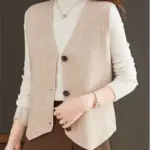 Knitted Women Sweater Vest Solid Jumpers Single Breasted V Neck Slight Strech Loose Fit Casual Office Lady 2025 Autumn Winter