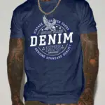 T Shirt For Man 100% Cotton Summer DENIM 1975 vintage Print Casual Slim Fit Round Neck Short Sleeved T-shirt Top