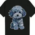 Men's Black Cute Puppy Denim-like Texture T-Shirt