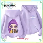 Kpop Demon Hunters Kids Purple Zip Hoodie Spring Autumn Stylish Boys Girls Clothes Match Pants