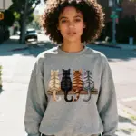 Faux Yarn Cats Christmas Cat Graphic Printed Women's Sweater Cute Crochet Christmas Kitten Elevated Men Women Sweatshirts