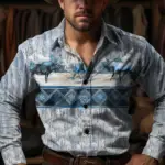 Autumn Retro Rural Casual Long-sleeved Lapel Shirt Western Denim Fashion Men's Shirt Comfortable And Versatile Casual Shirt