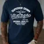 Superior Denim Since 1982 Printed Retro T-Shirt Mens Loose Cotton Tee Trendy Summer Clothing Unisex All-Match Streetwear