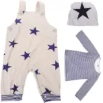 1Set Baby Boy Suspender Trouser Star Print Long Sleeve T-Shirt Hat Outfit Breathable Toddler Spring Autumn Clothing Suit