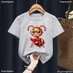 Ant Reading Gray Tshirt Girls/Boys Funny Kawaii Kids Clothes Summer Short Sleeve T-Shirt Children'S Clothing Harajuku Shirt