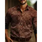 Men's long-sleeved Shirt Four Seasons Casual Lapel Button Down Shirt Men's Denim Retro Ethnic Totem Style Breathable Soft Shirt