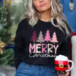 Merry Christmas Print Graphic Round Neck Long Sleeve