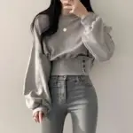 Women Sweatshirts Long Sleeve O Neck Hoodies Solid Sweatshirt Spliced Pullover Loose Fit Autumn 2025 Sports Basics Buttons
