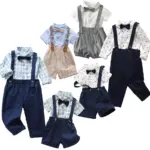 Toddler Boy Shirt And Overalls Spring Summer Baby Boy Fashion Streetwear Little Kids Dot Tops Pants Sets 1-4 Years Old