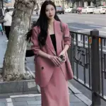 Suit Jacket 2 Piece Sets Women Blazer Coat Skirt Ensemble Turn Down Collar Button 2025 Spring Office Lady Long Skirts Outfits