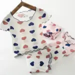 Baby Girls Clothes Summer Short Sleeve T-shirts Top And Pants Set Soft Cotton Heart Print Loungewear Korean 2025 Casual Pajamas