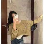 Women Long Sleeve Crochet Knitting V-neck Hollow Out Pullover Crochet Sweater Crop Pullovers Knitwear Blouse Holiday Outwear Top