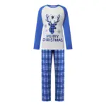 Family Matching Christmas Pajama Set Reindeer Long Raglan Sleeve Tops and Plaid Pants Sleepwear Outfits