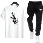 Urban Casual Fashion Tees Suit Spring Summer Comfort Cool Outfits Men's Tracksuit Crew Neck T-shirt and Black Sweatpants