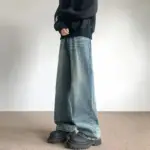 Retro American Style Wide Leg Jeans Men's Autumn Winter New Trendy Brand Design Loose Floor-Length Pants Casual Streetwear Jeans