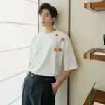 Men's Summer Half-sleeve Male Tide Card Trend Simple Large Size Loose Men's Design Embroidered White Short-sleeved T-shirt