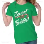 Christmas Sweet and Twisted Candy Cane Xmas Womens Top Junior Graphic Tee Hot Sale Cozy Pullover Sweatshirt Round Collar Tee