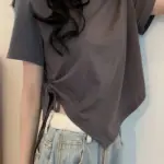 Irregular Drawstring Short Sleeved T-Shirt For Summer