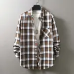 Men S Spring And Autumn Harajuku Shirt Fashion Casual Plaid Printed Check Pocket Button Long Sleeve Shirt New Korean Shirts