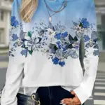 3D Print Floral Graphic Women's T shirt Long Sleeve Tops Basic Design Fashion Round Neck Regular Fit Y2K Sweatshirt For Girls
