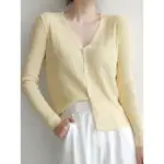 2025 Women's Solid Color Cropped Cardigan V Neck Leisure Autumn Knitted Single-breasted Cardigan Women Sweaters