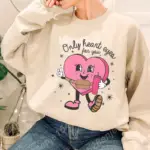 New Fashion Women's Long Sleeve Hoodless Pullovers Valentine's Day Only Heart Eyes For You Graphic Round Neck Outdoor Sweatshirt