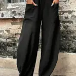 Plus Size Women's Cotton-Linen Harem Trousers Retro Loose-Fit Casual Trousers Elasticated Waistband Workwear Wide-Leg Trousers