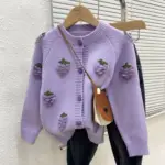 Children's Clothing, Girls' Sweaters, Cardigans, Spring & Fall Kidsren's Outwears, Little Girls' Fashionable Handmade Grape Tops