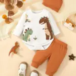 3Pcs Baby Boy Cartoon Dinosaur Print Jumpsuit+Pants+Hat Three Piece Set suitable 0-6 Months Newborn Spring and Autumn Set