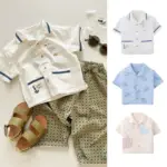 Baby shirt 2025 summer new animal print children's college style top trendy handsome boys' clothes