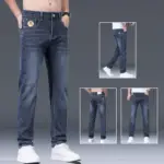 Men Fashion Slim Fit Straight Stretch Jeans Male Business Casual Classic Versatile Black Blue Denim Pants Comfortable Trousers