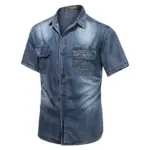 Denim Distressed Shirts Single Breasted Shirt Turn Down Collar Half Sleeve Button Cardigan Solid Pockets High Street Loose