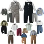Baby Boy Spring Autumn Suits Toddler Kids 3 Pcs Sets Child Shirt Vest Pants Kids Daily Casual Outfits Newborn Clothes 0-2 Years