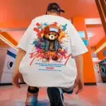 【M-8XL】Men's Oversized Tee Casual Loose American Denim Jacket Bear Print T-shirt Suitable Men Women Youth T-shirts