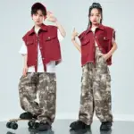 Children Hip Hop Jazz Fashion Show Dance Performance Clothes Kids Tracksuits Boy Girl Loose Vest Baggy Pant T-shirt Suits Sets