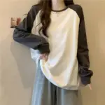 Women Top Patchwork Tees Spliced T Shirts O Neck Long Sleeve Tops Pullover Loose Slight Strech Basics Autumn 2025 Sports