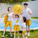 Funny Family Matching Outfits Korean Parent-child Clothes Cotton Short Sleeve T Shirts Shorts Set Father Mother and Son Daughter