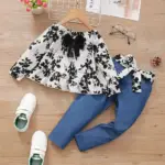 2Pcs Clothing Set Kids Girl Floral Long Sleeves Top+Pants Toddler Girl Costume Spring&Autumn Fashion Outfit for Children 1-6Year