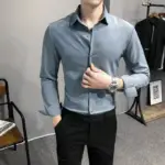 Spring New Mens Nightclub Style Cargo Shirts Fashion Men Brand Quality Long Sleeve Dress Shirt Y2K Luxury Slim Fit Social Shirt