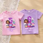 Gabbys Dollhouses T-shirt Girl Birthday Number 1-9 Tee Children Pink Short-sleeved T-shirts Cotton Casual Cartoon Cool Tee Shirt