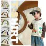 Children Spring T-shirt 100% Cotton Boy Top Long-sleeved Clothes Girl Class A Pure Cotton Clothes Cartoon Printed Casual Outfit