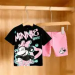 Mickey Minnie TShirt +Shorts Two Piece Set Disney Summer Clothing Boys And Girls Fashion Round Neck Tees Tight Shorts Suits